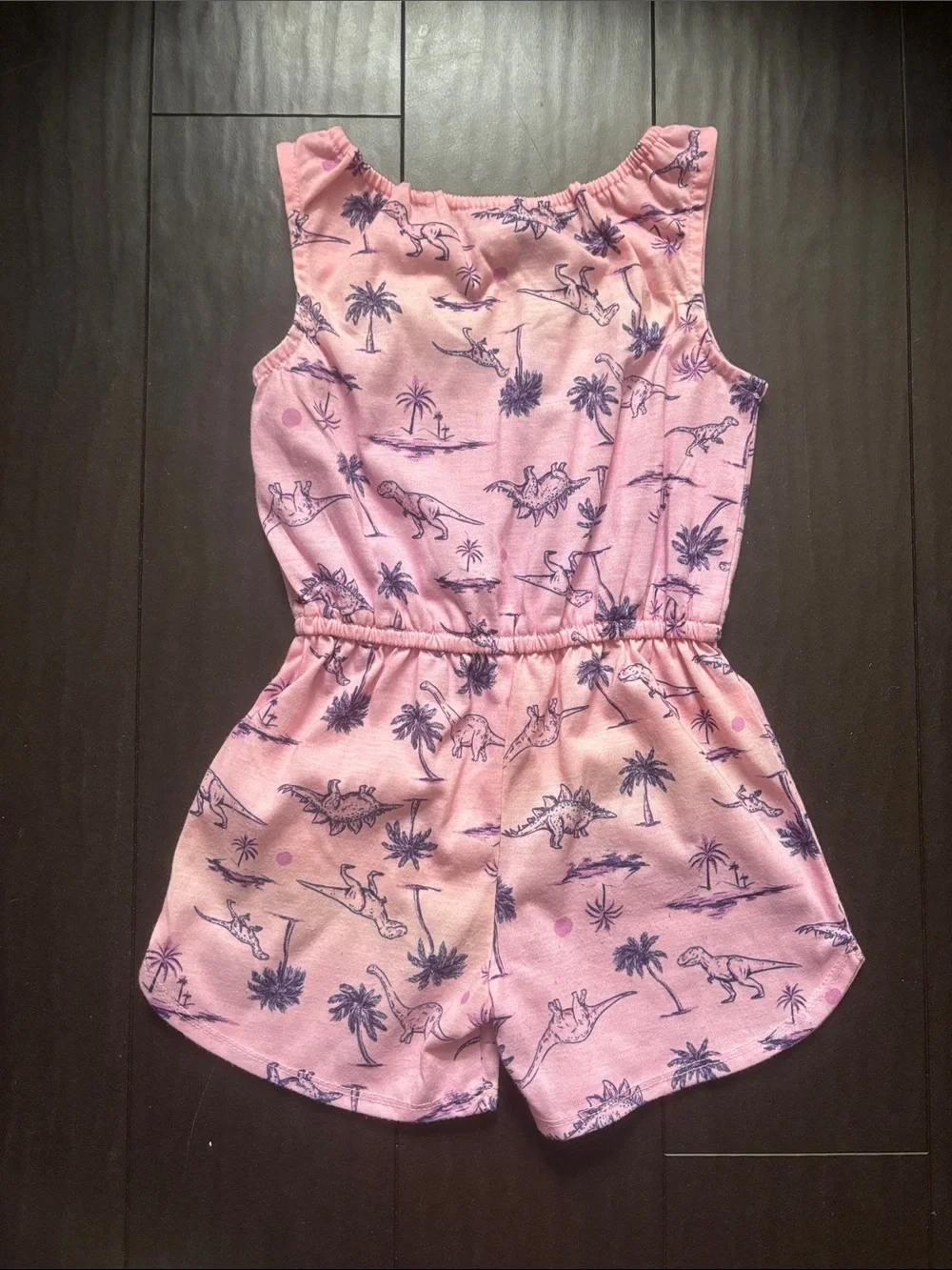 Old Navy Pink Sleeveless Dinosaur Palm-Print Romper